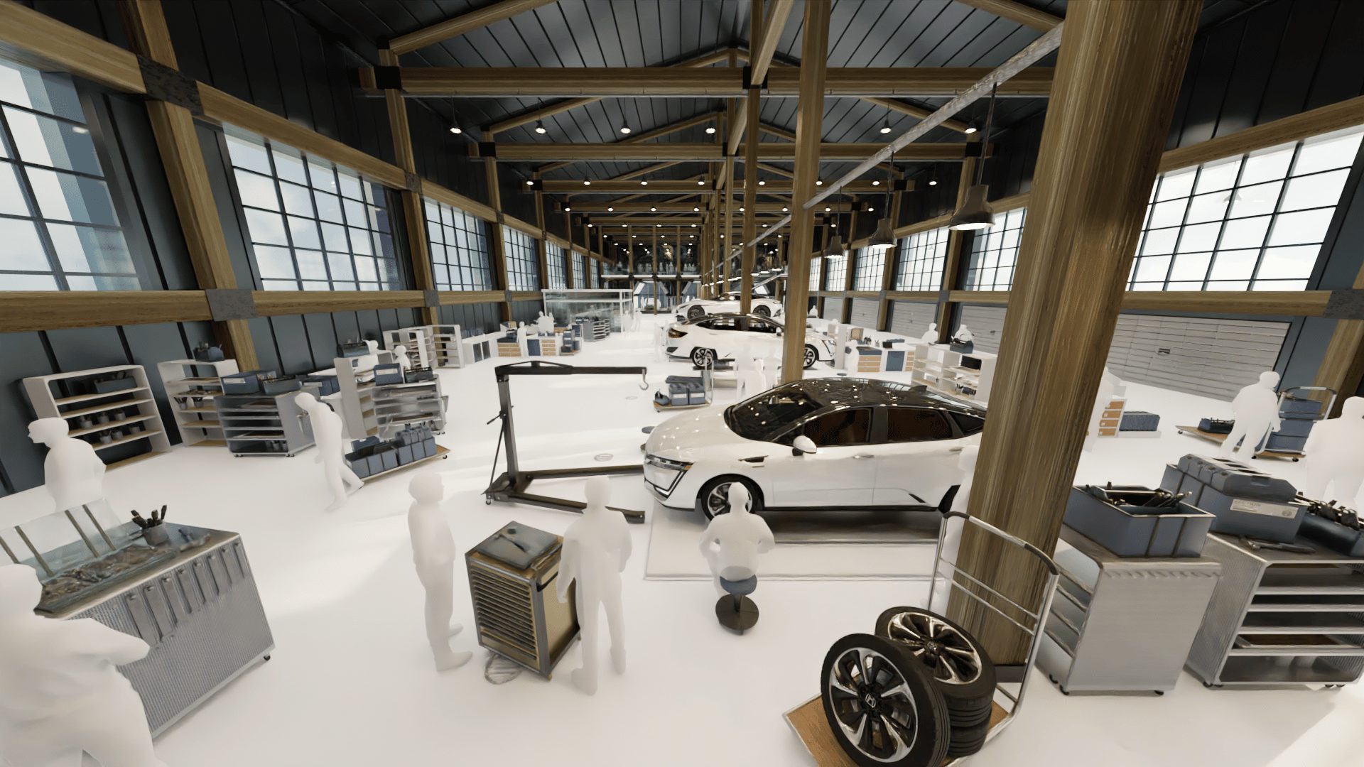 architectural visualisation of workshop interior