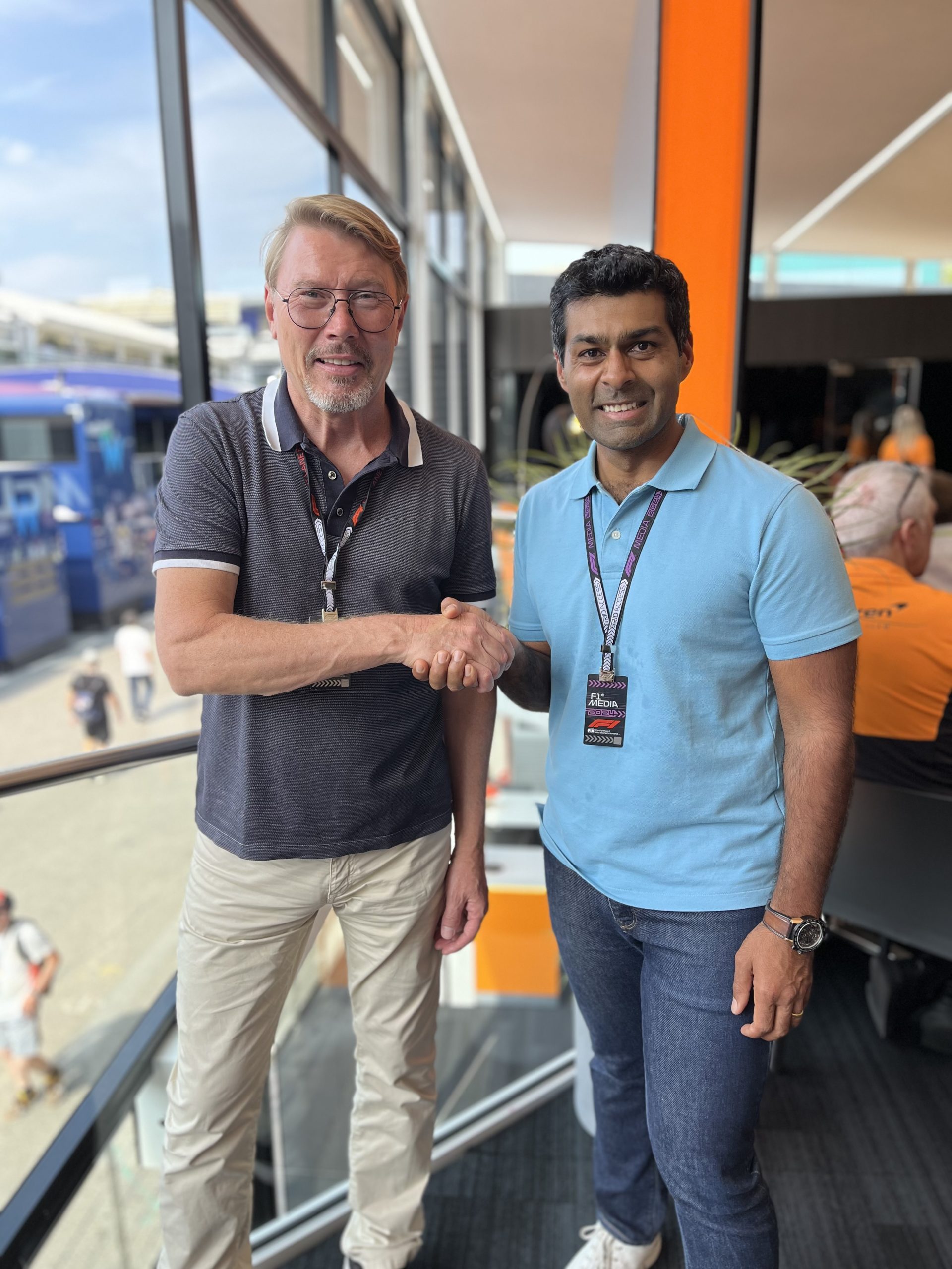 Mika Hakkinen and Karun Chandhok Yas hotel track harbour